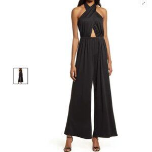 NWT - Fourteenth Place Crisscross Halter Neck Cutout Jumpsuit (Large, Black)